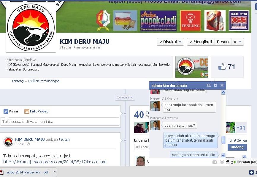 Tampilan facebook messenger Admin Group Deru maju